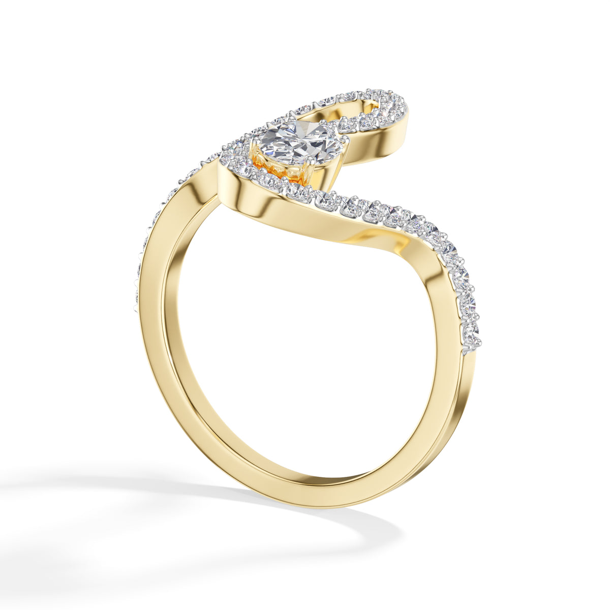 Oval pave setting lab grown diamond comet ring