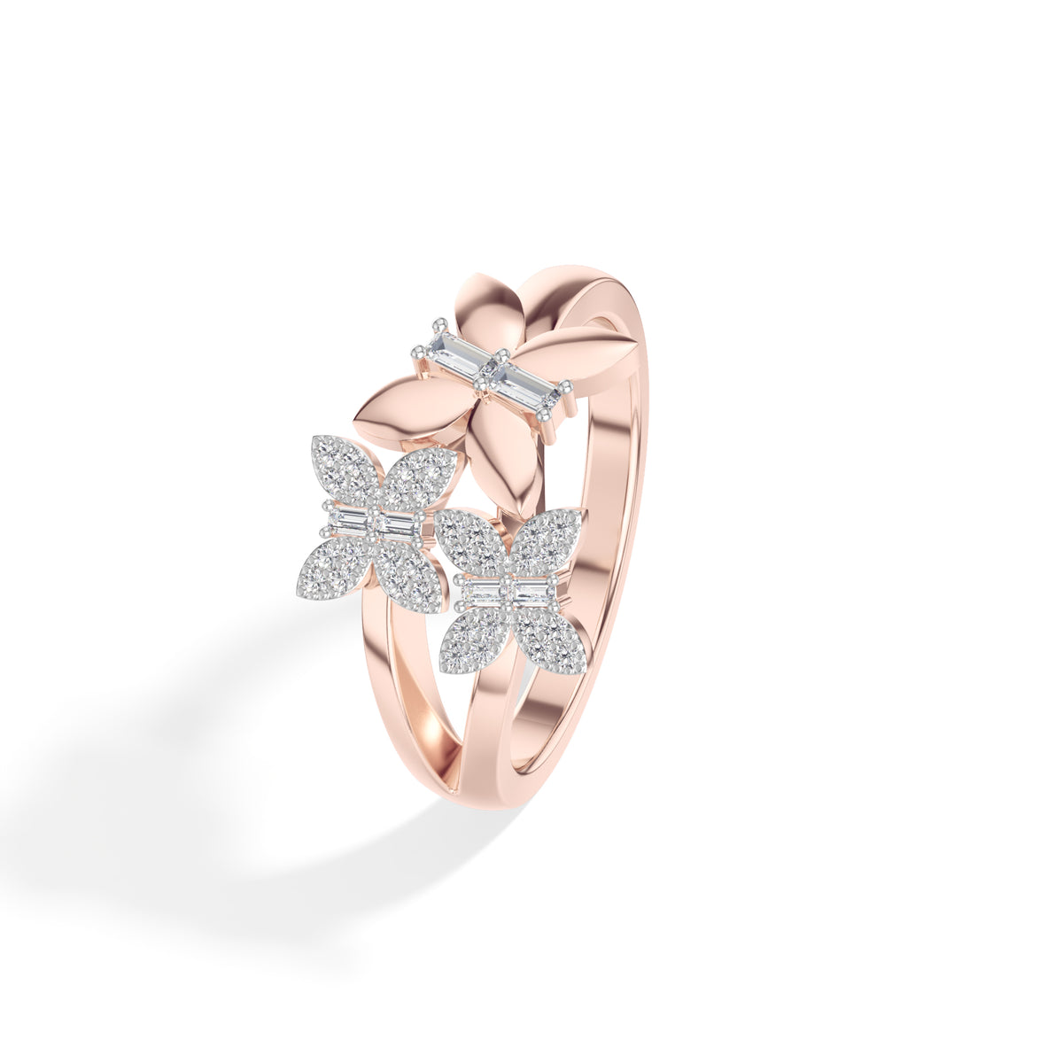 Twin floral round baguette lab grown diamond dalia ring