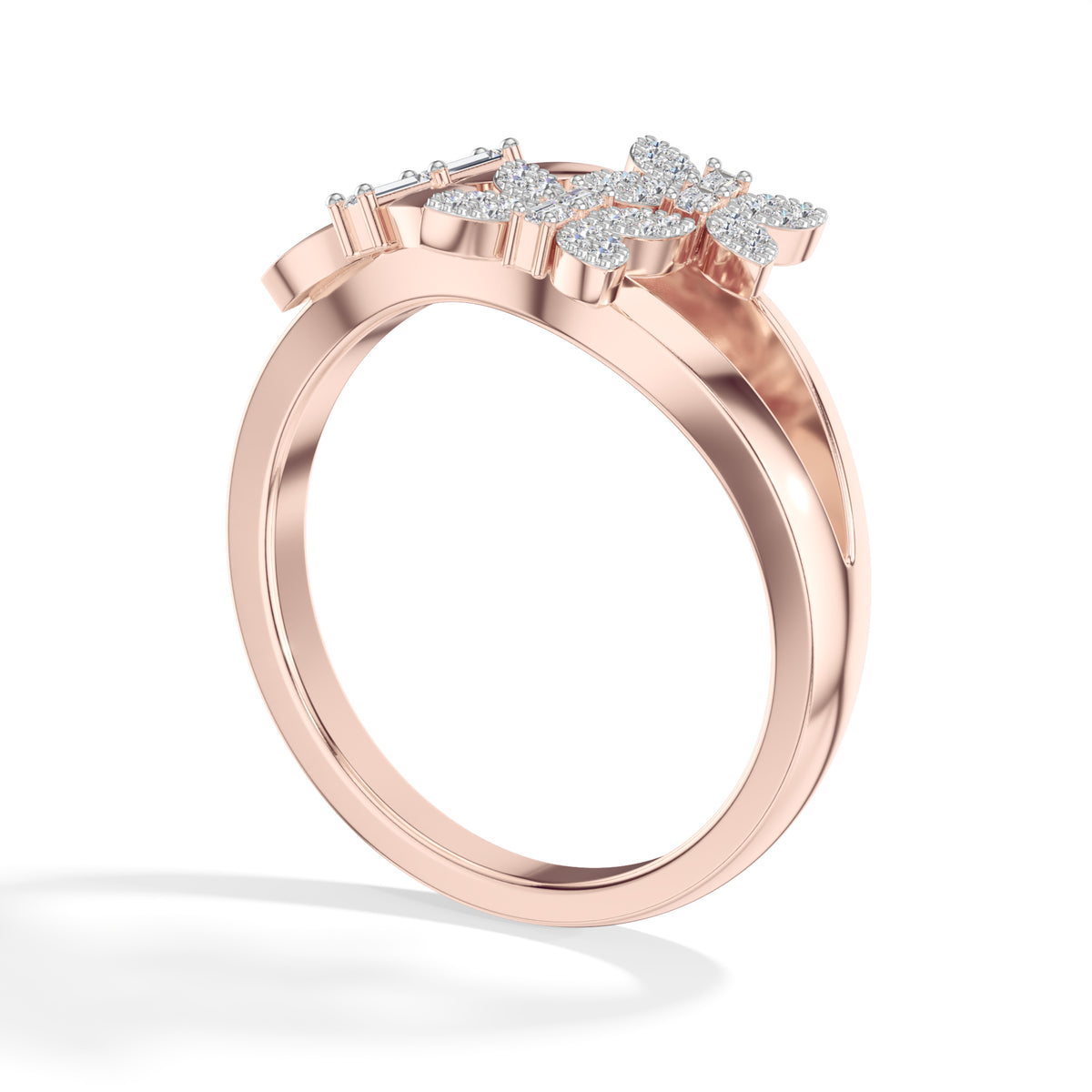 Twin floral round baguette lab grown diamond dalia ring