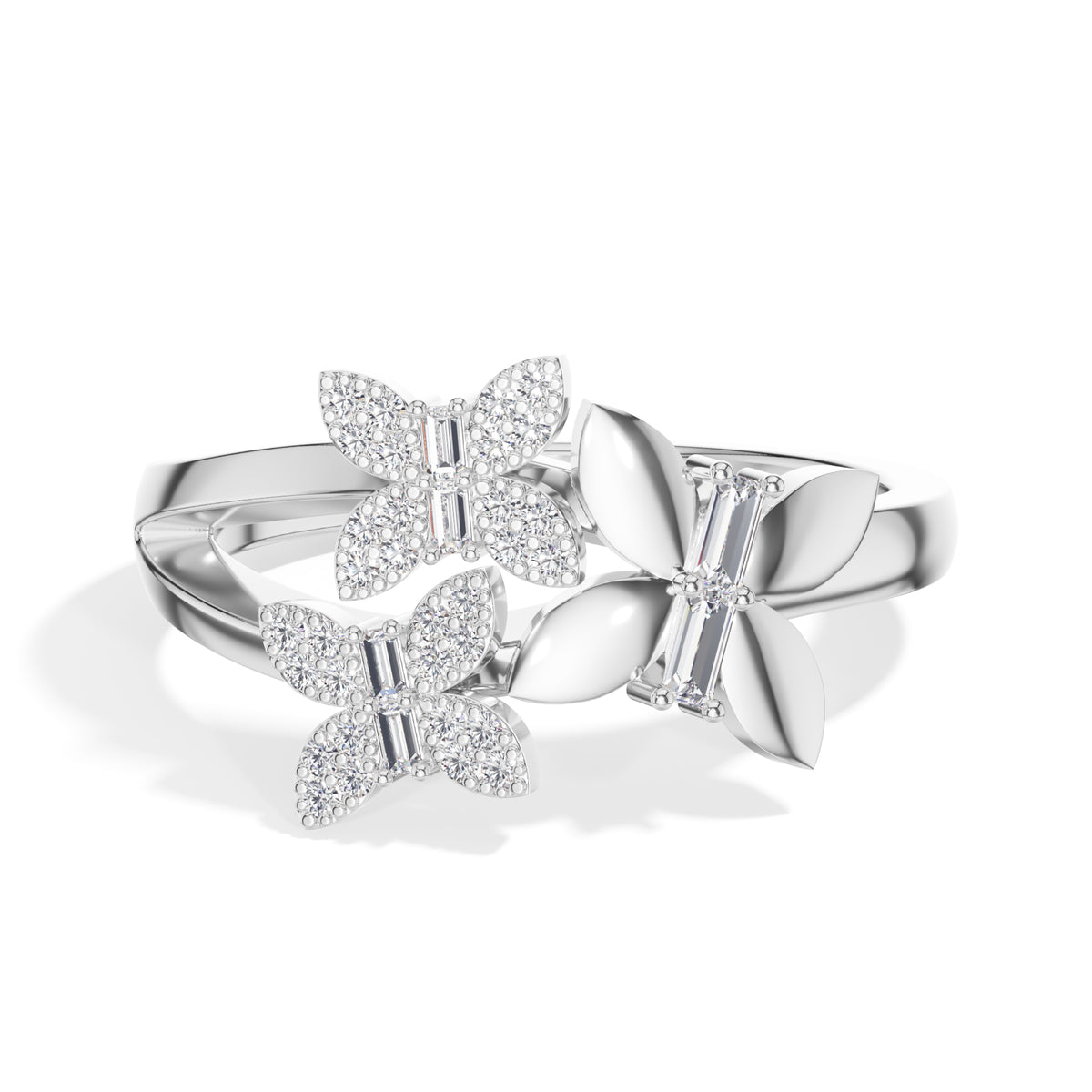Twin floral round baguette lab grown diamond dalia ring
