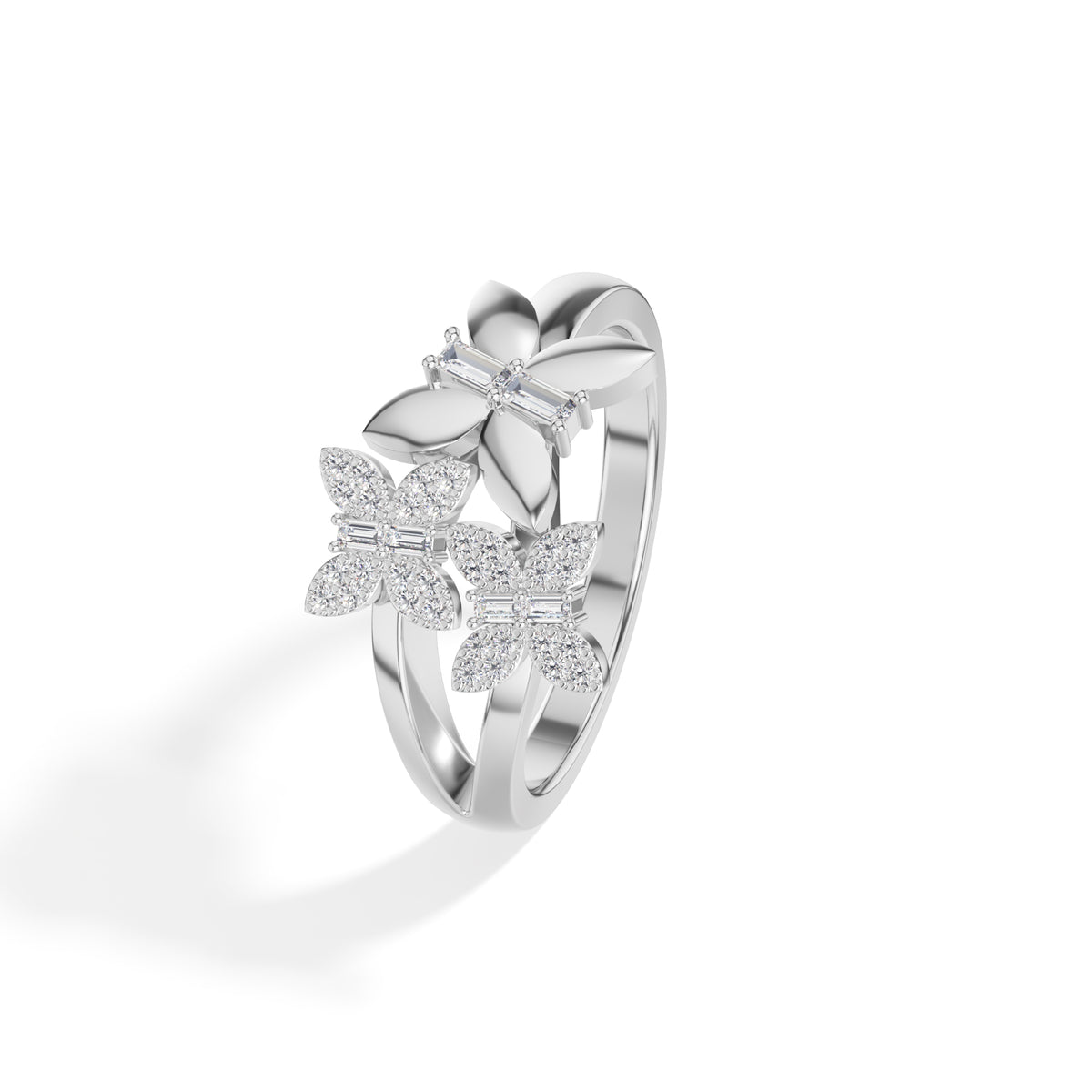 Twin floral round baguette lab grown diamond dalia ring