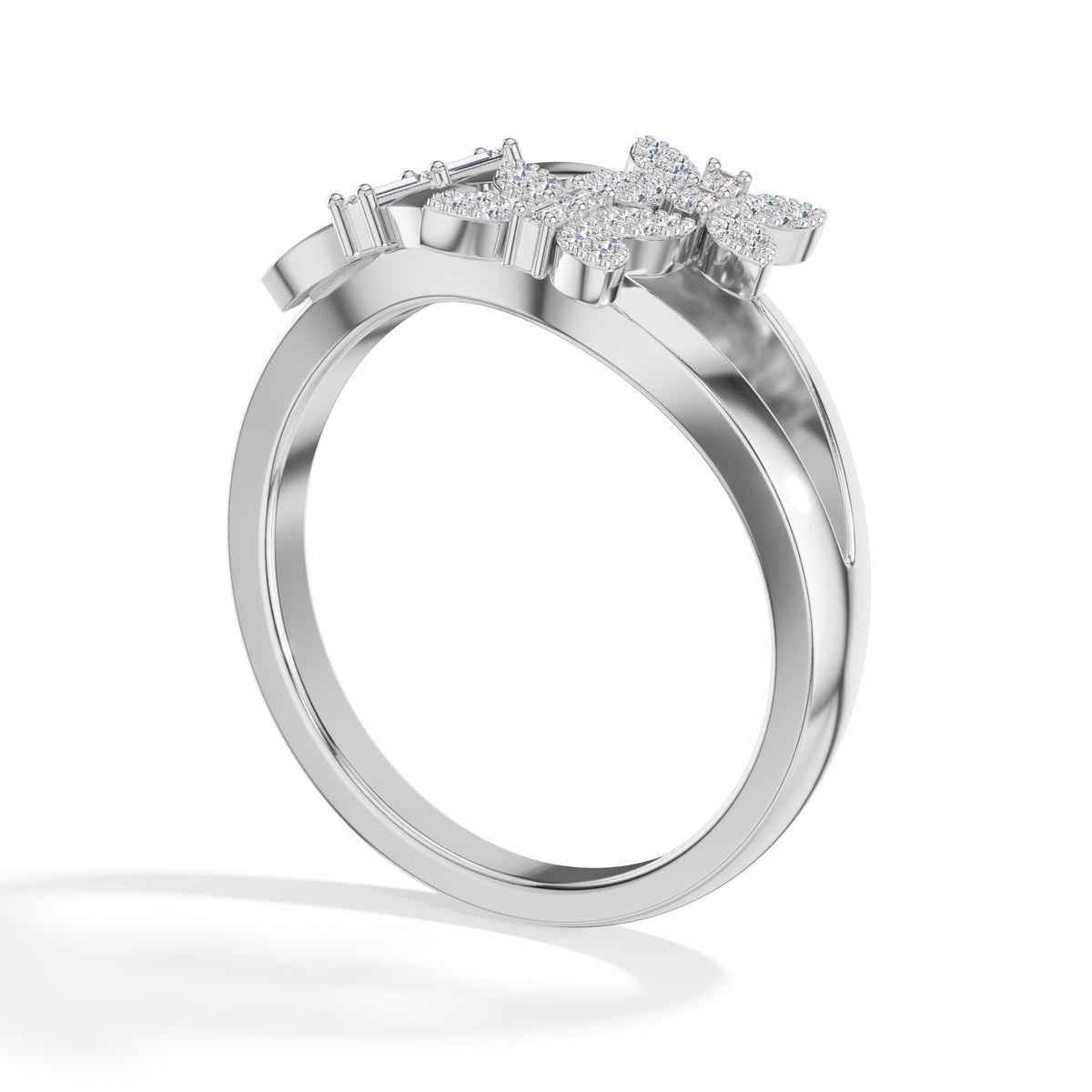 Twin floral round baguette lab grown diamond dalia ring