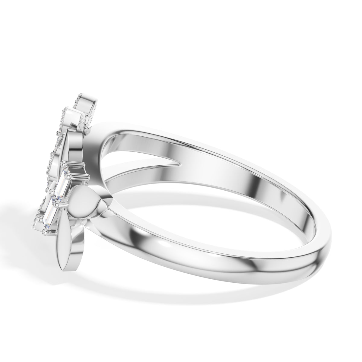 Twin floral round baguette lab grown diamond dalia ring