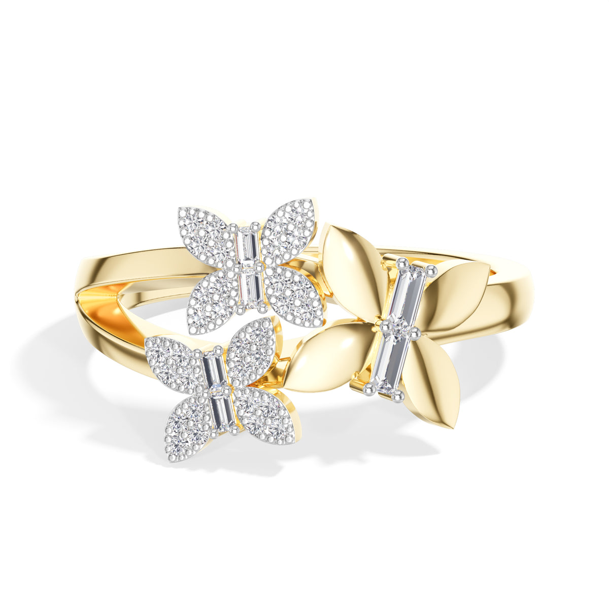 Twin floral round baguette lab grown diamond dalia ring