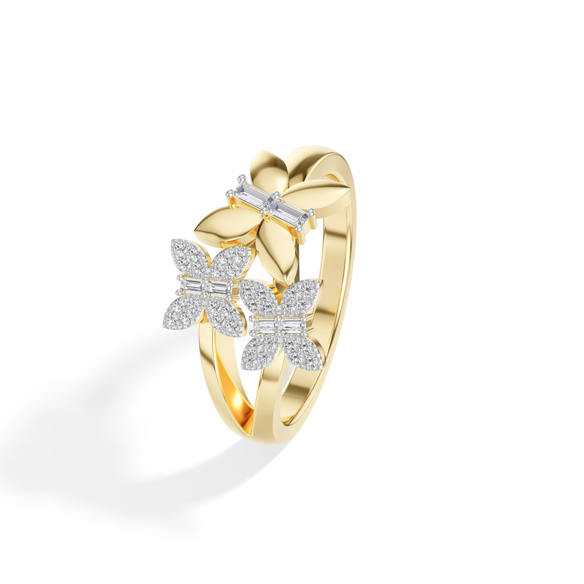 Twin floral round baguette lab grown diamond dalia ring
