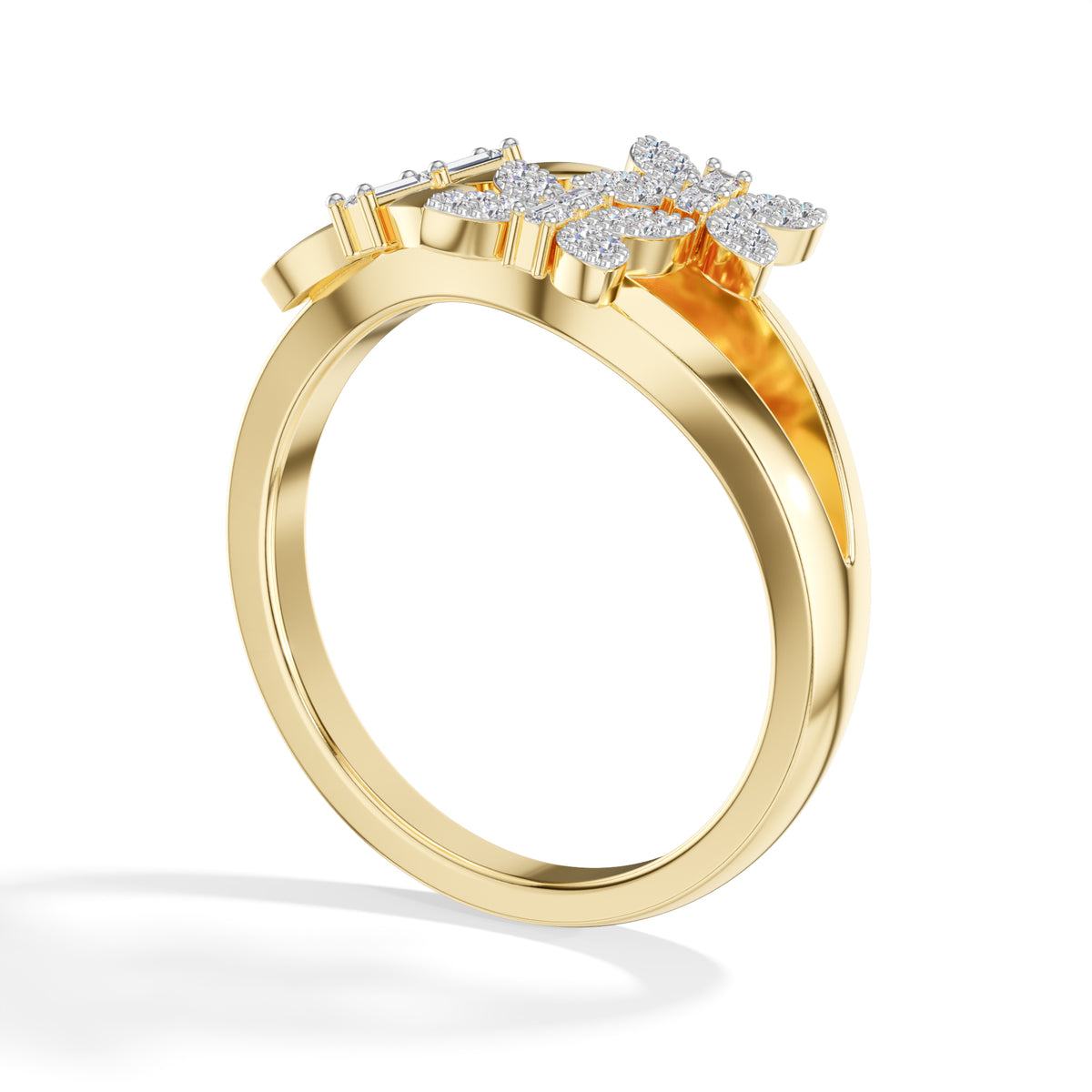 Twin floral round baguette lab grown diamond dalia ring