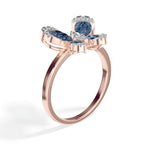 Blue stone pear butterfly lab grown diamond papillon ring