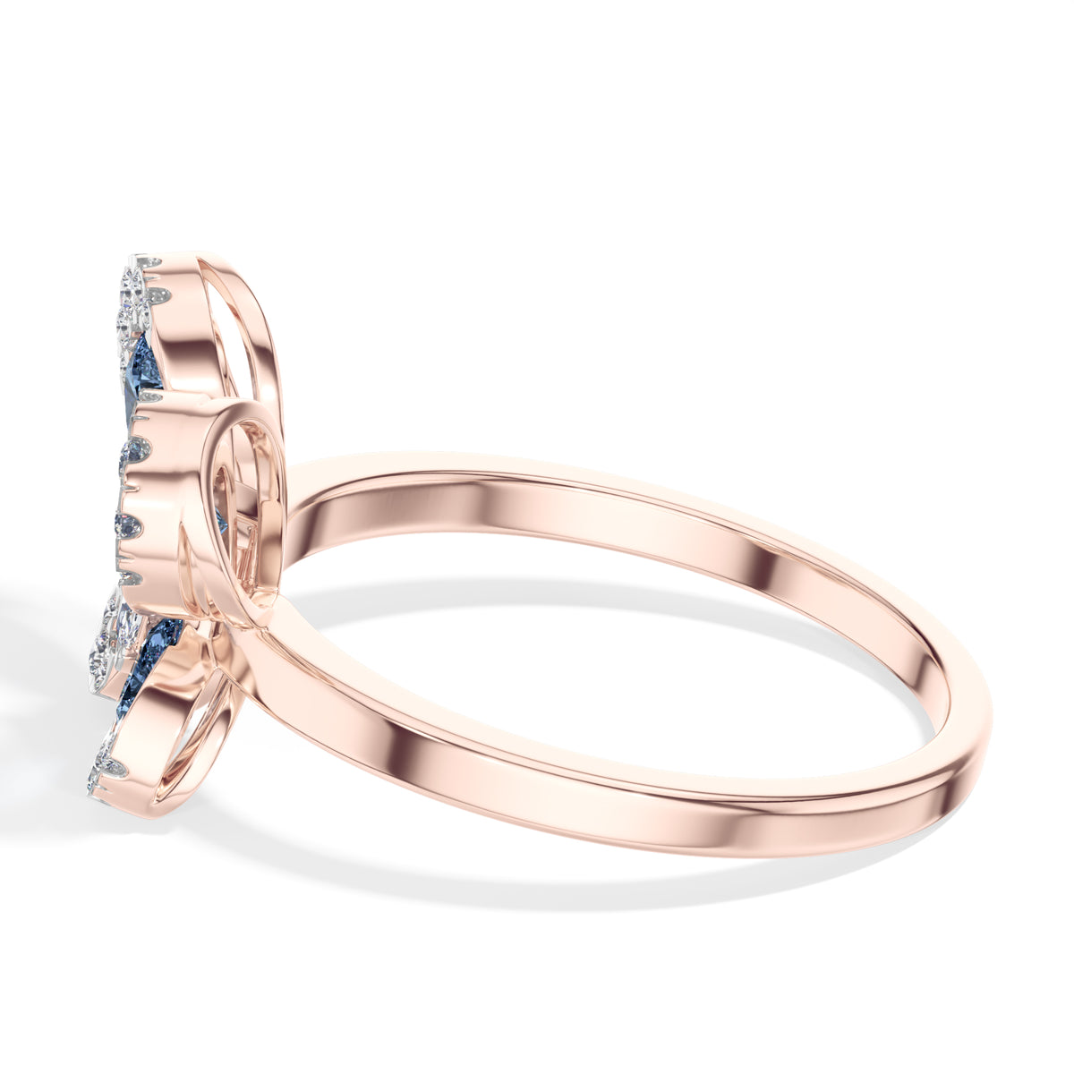 Blue stone pear butterfly lab grown diamond papillon ring