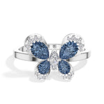 Blue stone pear butterfly lab grown diamond papillon ring