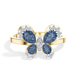 Blue stone pear butterfly lab grown diamond papillon ring