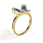 Blue stone pear butterfly lab grown diamond papillon ring