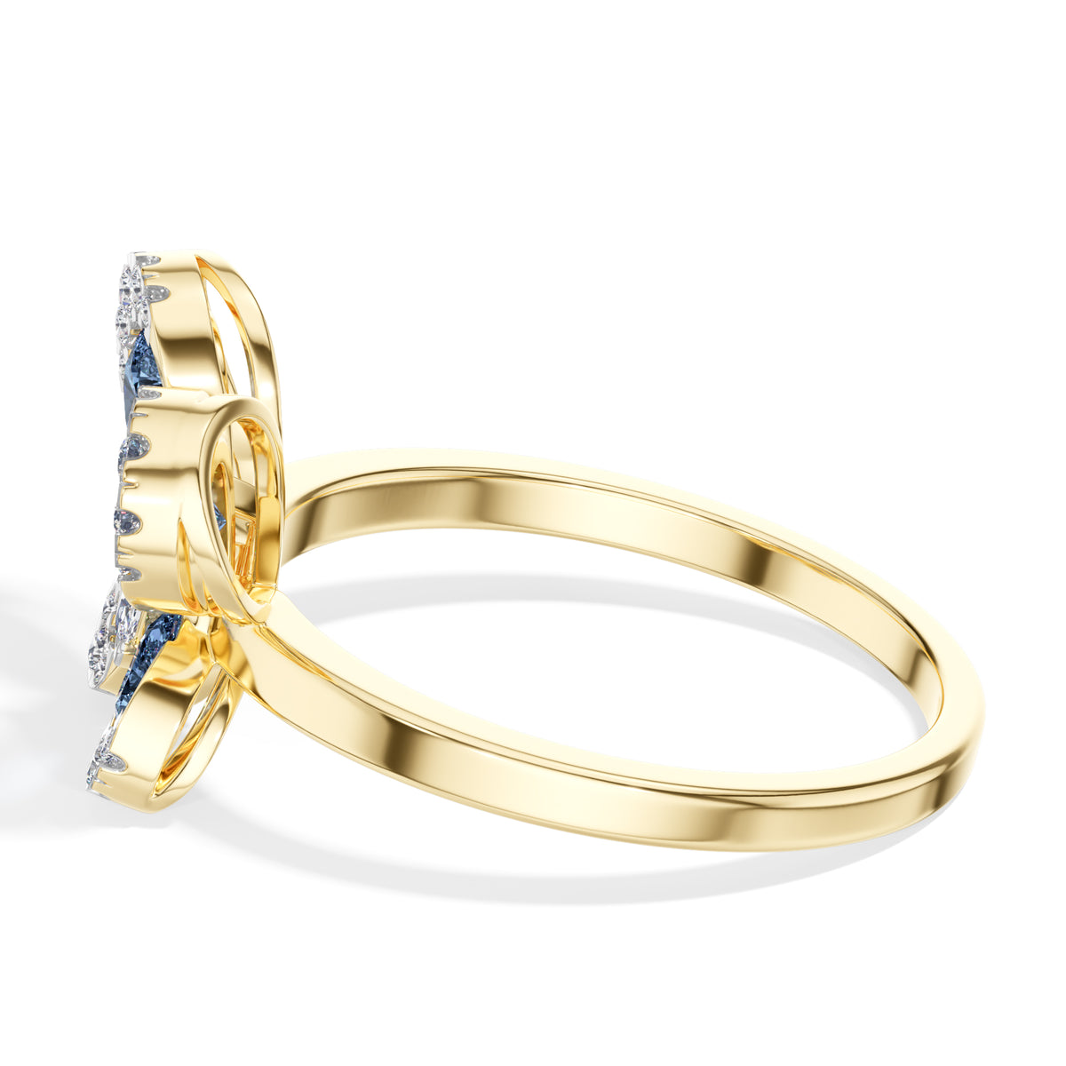 Blue stone pear butterfly lab grown diamond papillon ring