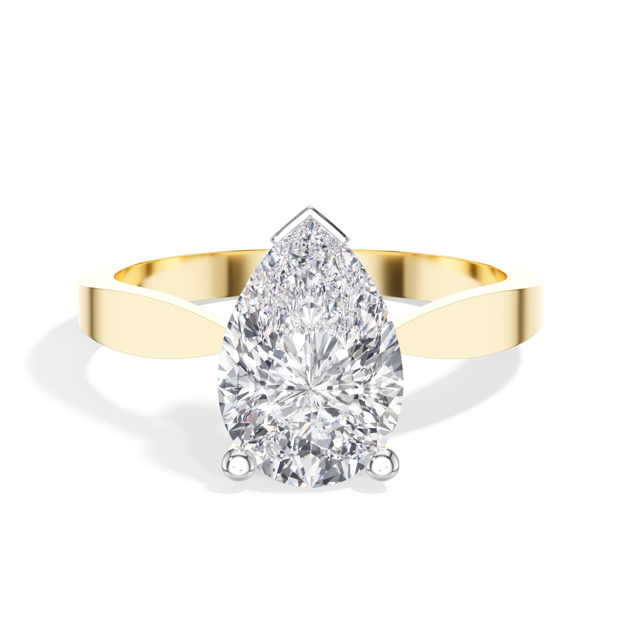Yellow Gold 3Ct Classic Solitaire Prong Setting Pear Lab Grown Diamond Zynor Ring