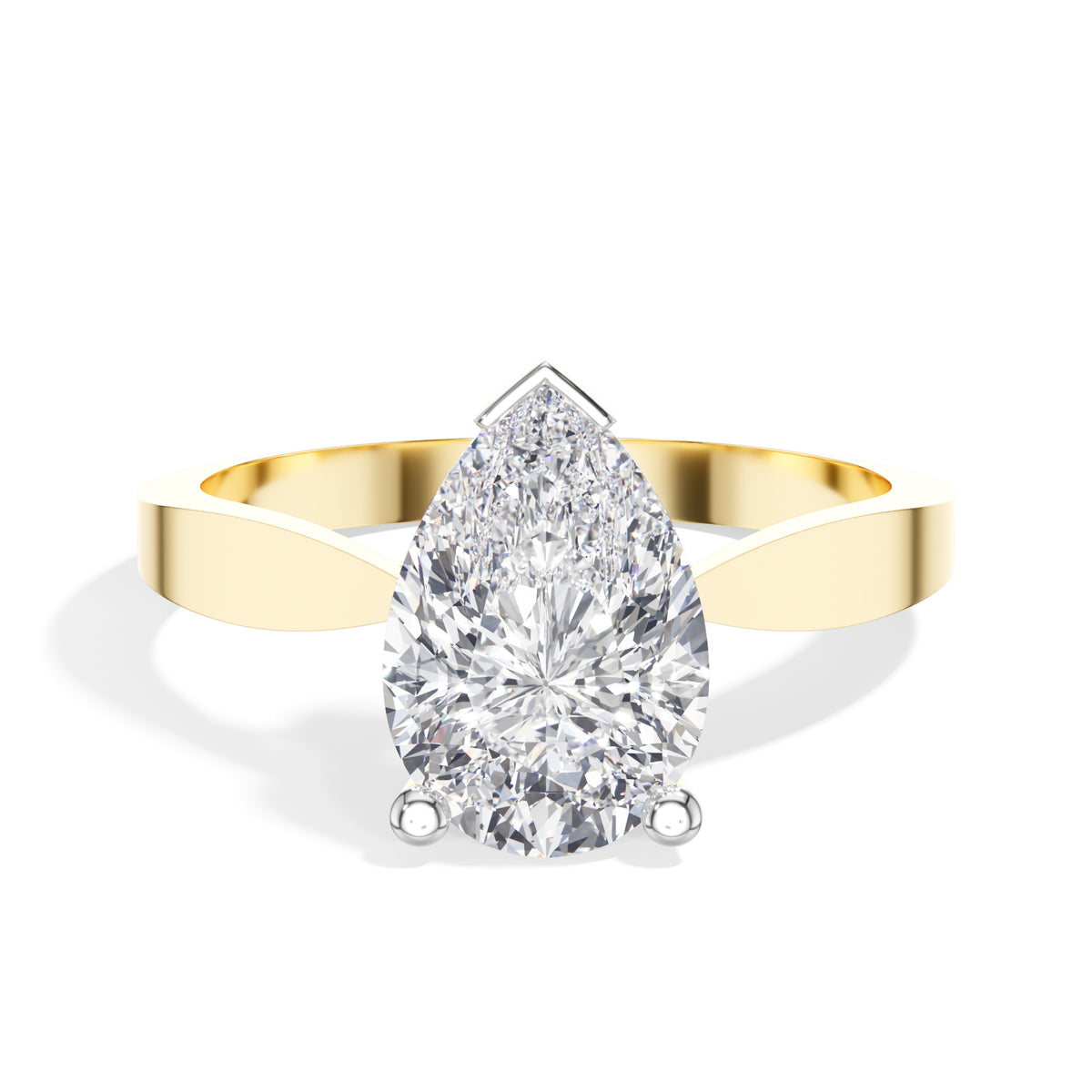 Yellow Gold 3Ct Classic Solitaire Prong Setting Pear Lab Grown Diamond Zynor Ring