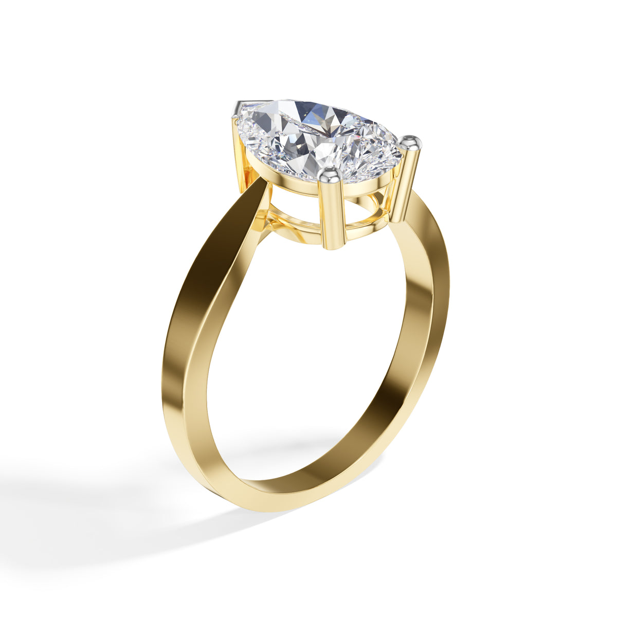 Yellow Gold 3Ct Classic Solitaire Prong Setting Pear Lab Grown Diamond Zynor Ring