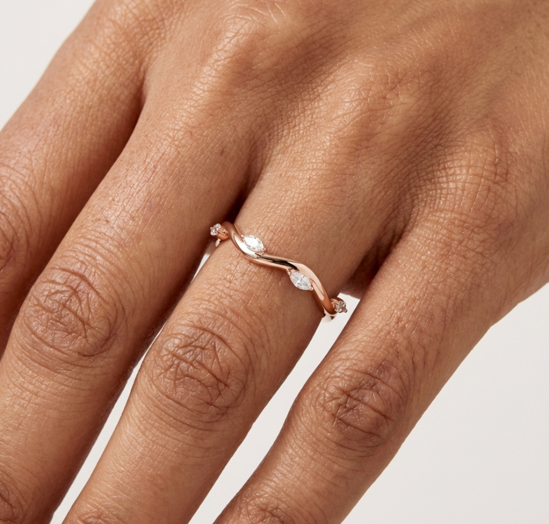 Gold Collet Band Marquise Lab Grown Diamond Lomix Ring