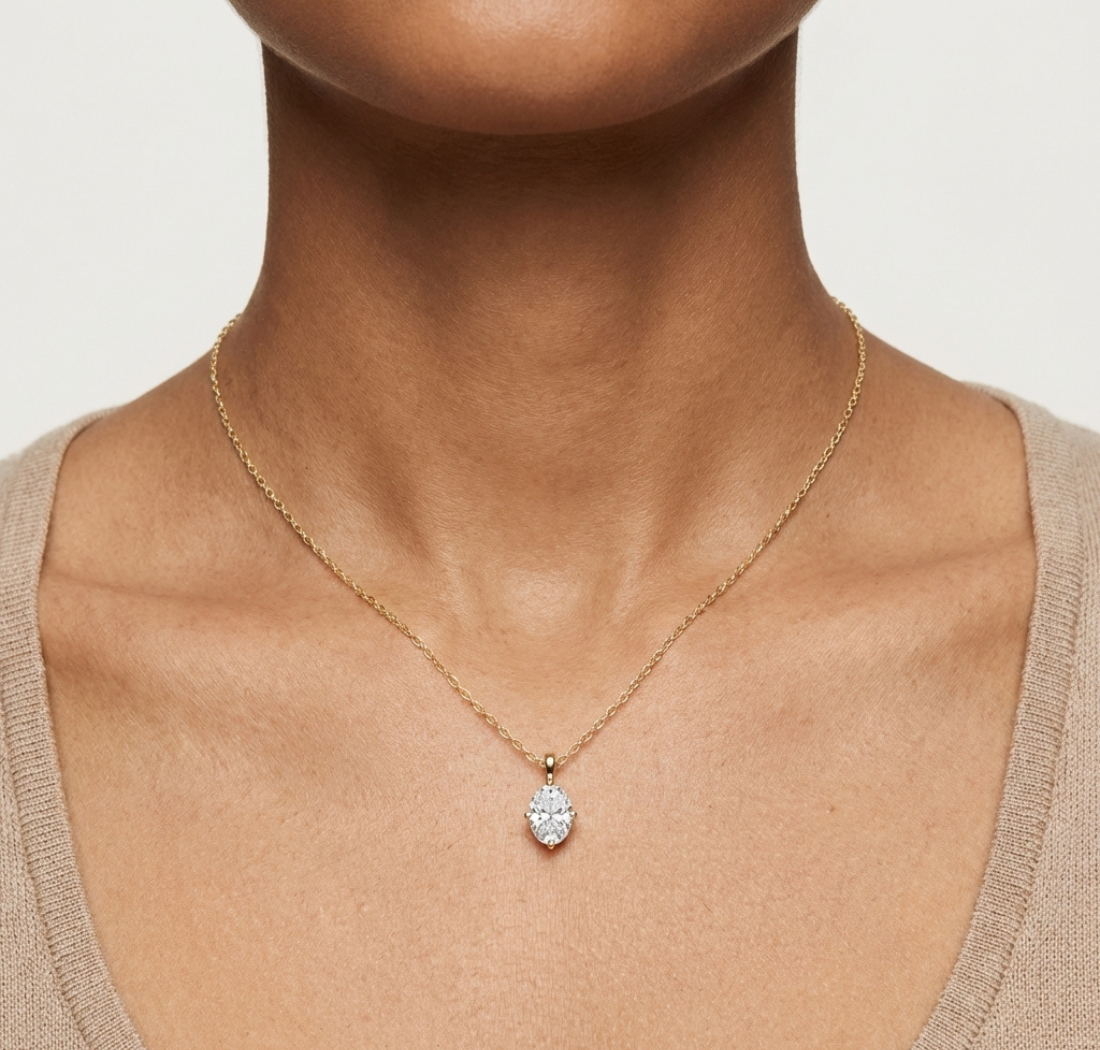 Gold 1Ct 4Prong Solitaire Oval Lab Grown Diamond Lorcan Pendant