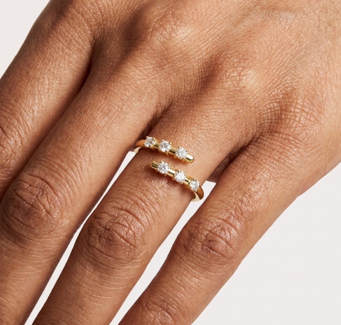 Gold Open Band Multi Stone Setting Round Lab Grown Diamond Lumix Ring