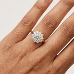 Gold Floral Halo Cluster Round Lab Grown Diamond Lyrix Ring