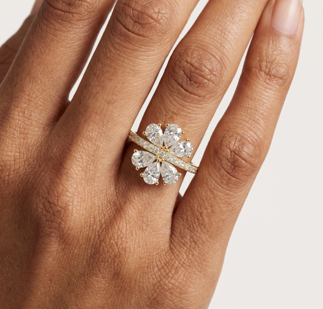 Gold Floral Cluster Pear Lab Grown Diamond Lysera Ring