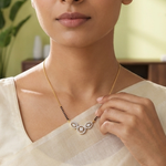 Gold 1Ct Three Stone Halo Pear Lab Grown Diamond Lyvorae Mangalsutra