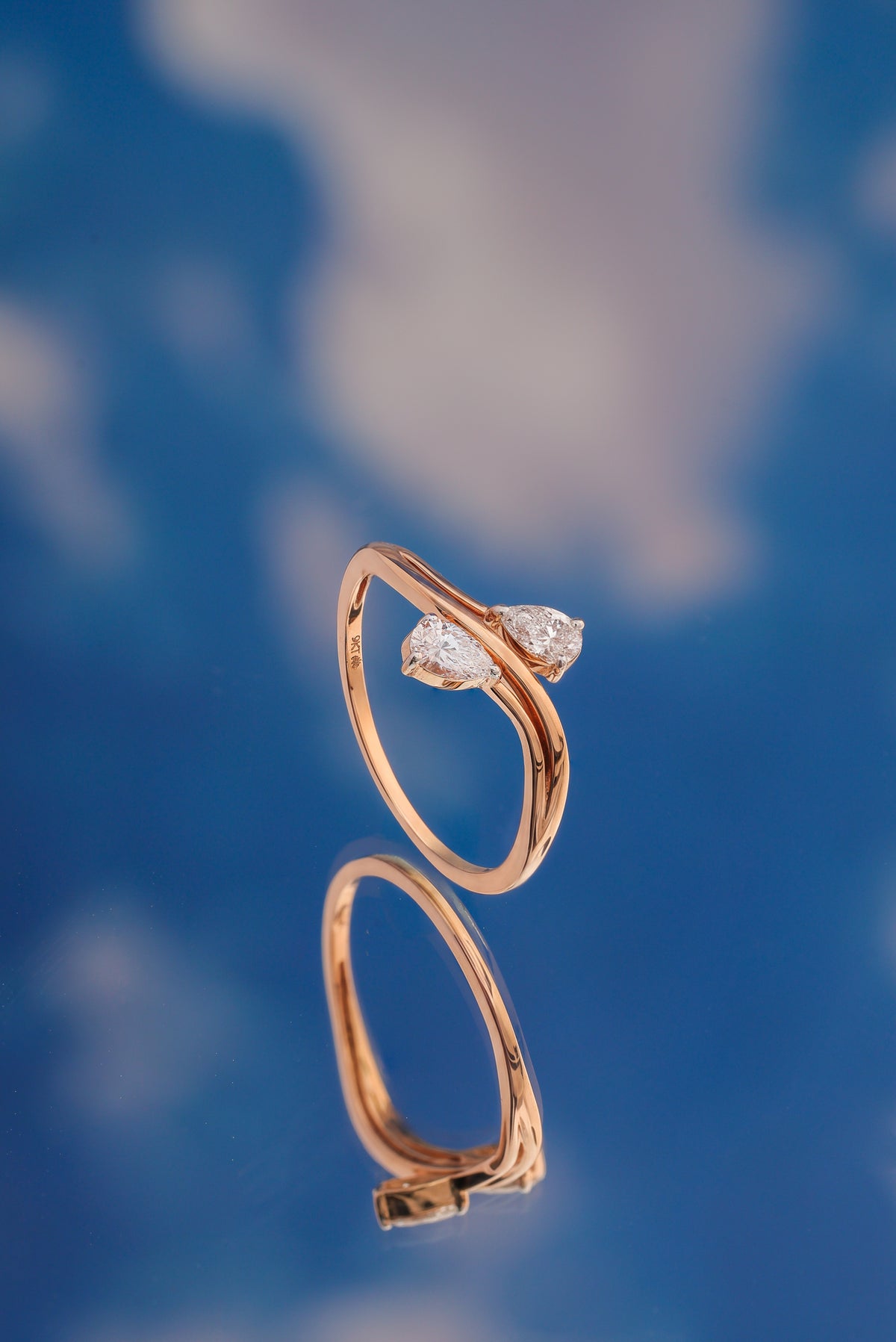 Billow Ring Pear Lab Grown Diamond Two Stono Opposing Bypass Band