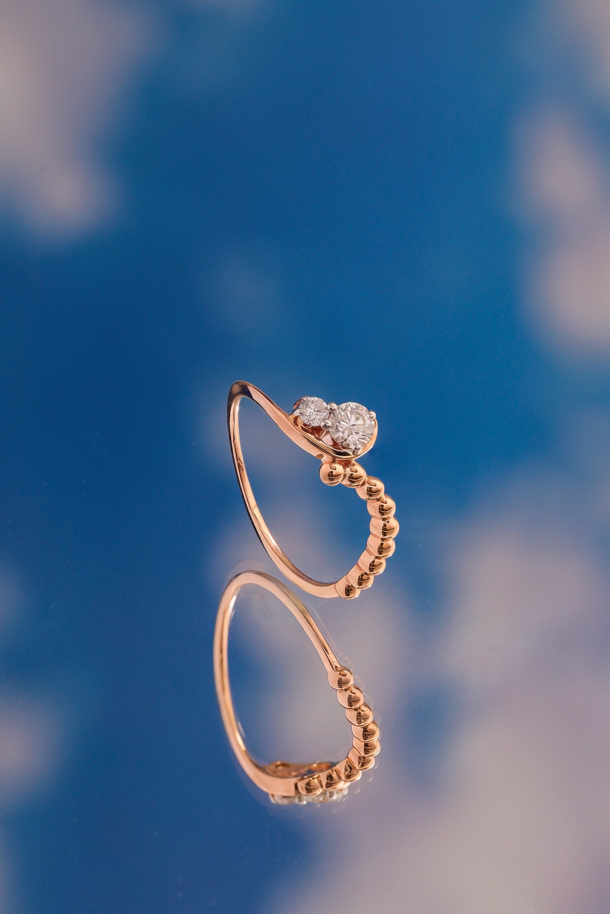 Duo Ring Round Lab Grown Diamond Two Stone Beaded Band Companion