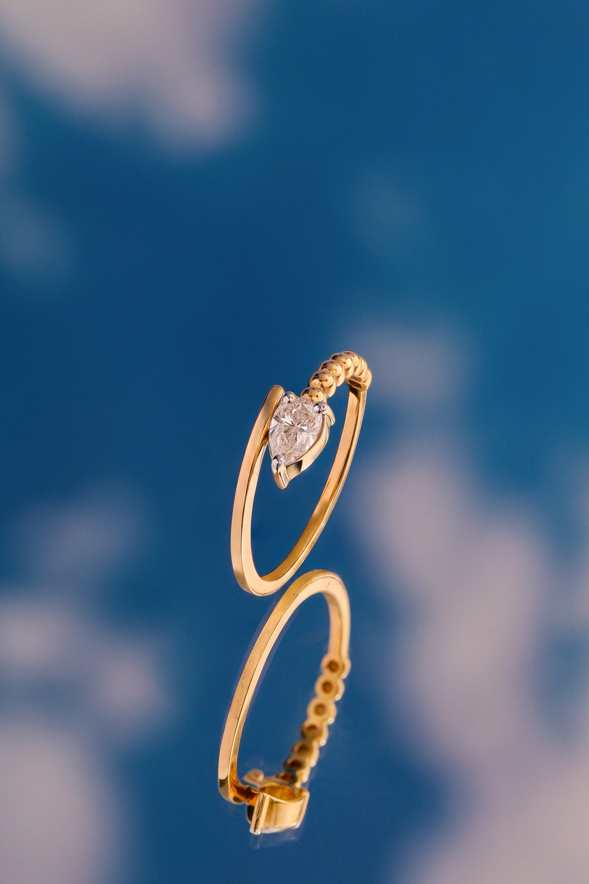 Dewdrop Ring Pear Lab Grown Diamond Beaded Bypass Band