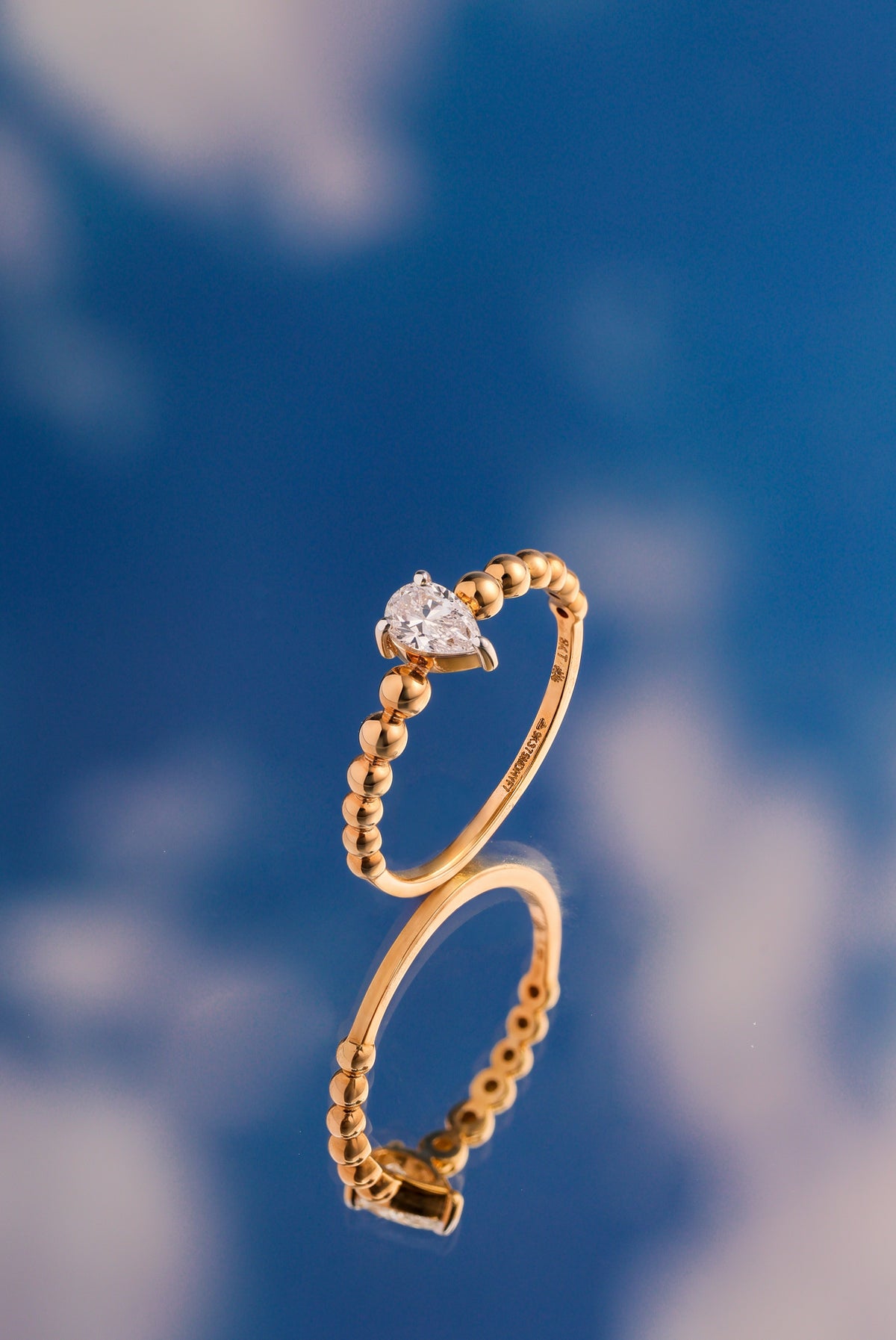 Raindrop Ring Pear Lab Grown Diamond Beaded Band Solitaire