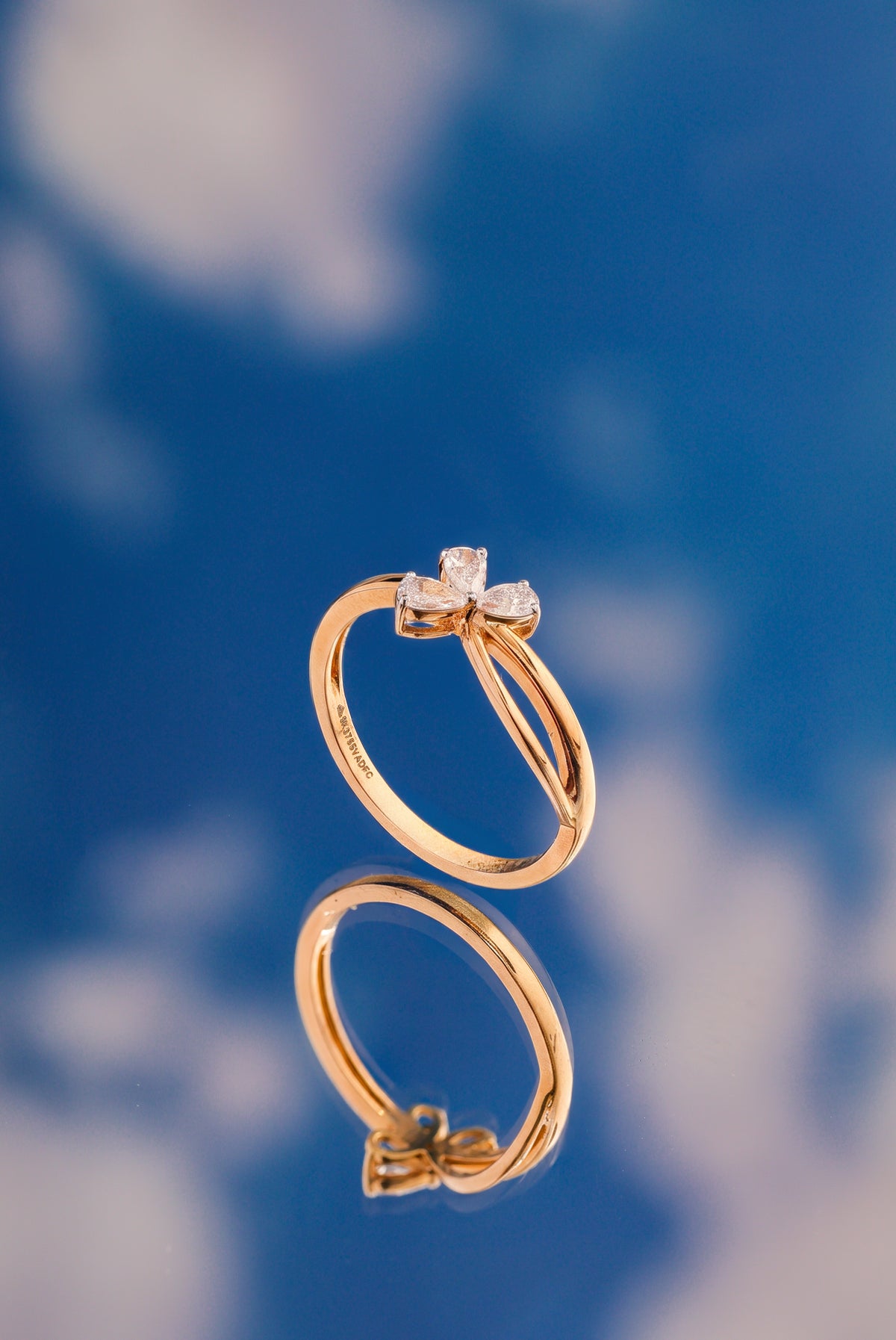 Wisp Ring Pear Lab Grown Diamond Three Stone Bypass Band Floral