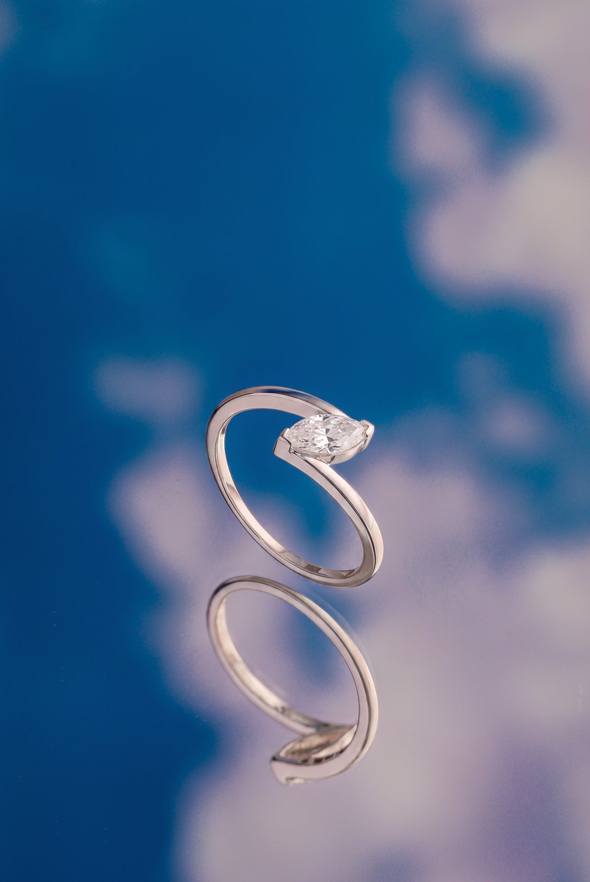 Lune Ring Marquise Lab Grown Diamond East West Knife Edge