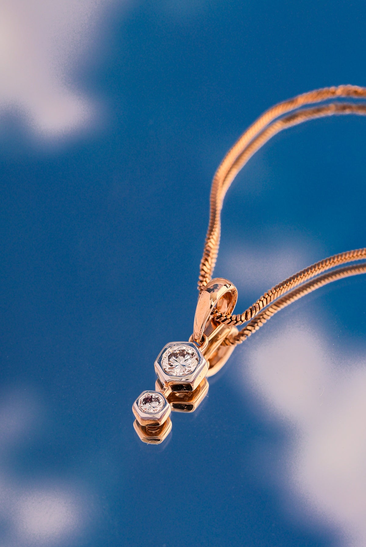 Axis Pendant Round Lab Grown Diamond Two Stone Hexagon Bezel Vertical