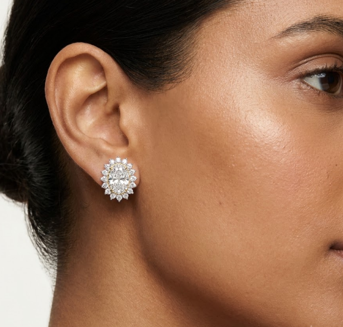Oval Halo Lab Grown Diamond Stud Meara Earrings 