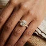 Gold 1Ct Emerald Cut Halo Pave Split Shank Lab Grown Diamond Mirara Ring