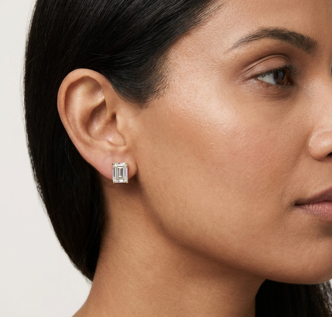 Gold 2 5Ct Emerald Lab Grown Diamond Stud Earrings