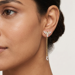 Gold Floral Cluster Chain Drop Design Round Lab Grown Diamond Myrix Earring