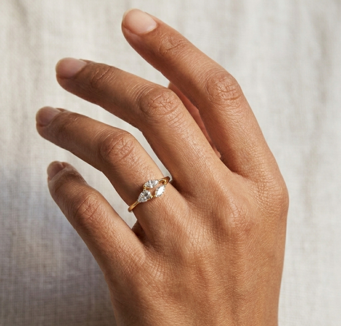Gold Marquise Trio Setting Lab Grown Diamond Myven Ring