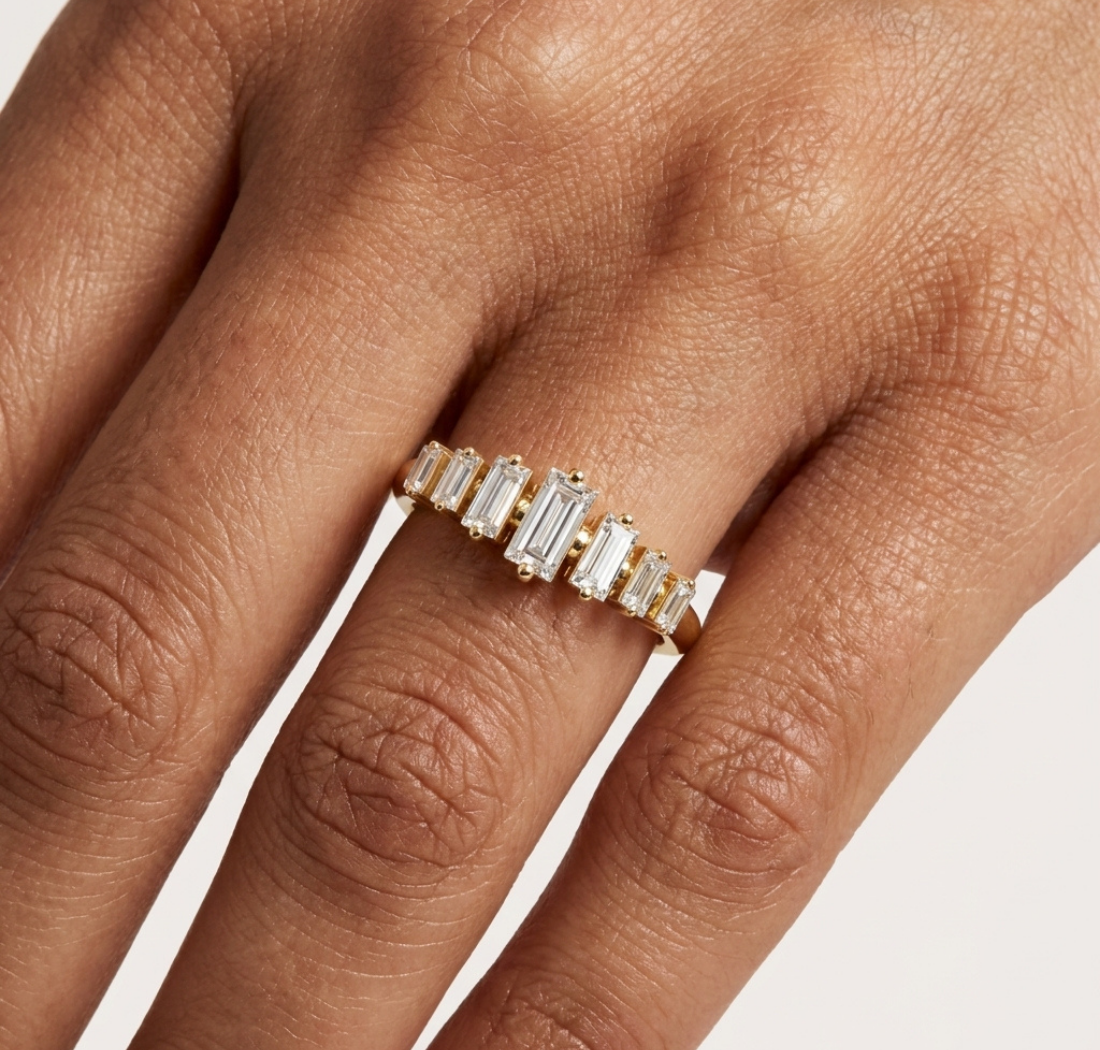 Gold Half Eternity Prong Baguette Lab Grown Diamond Nirex Ring