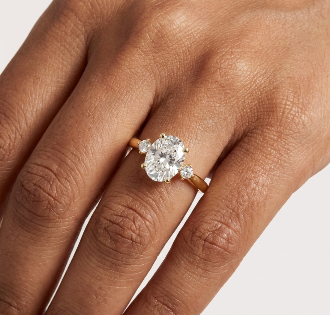 Gold 2Ct Three Stone Oval Round Lab Grown Diamond Nixelle Ring