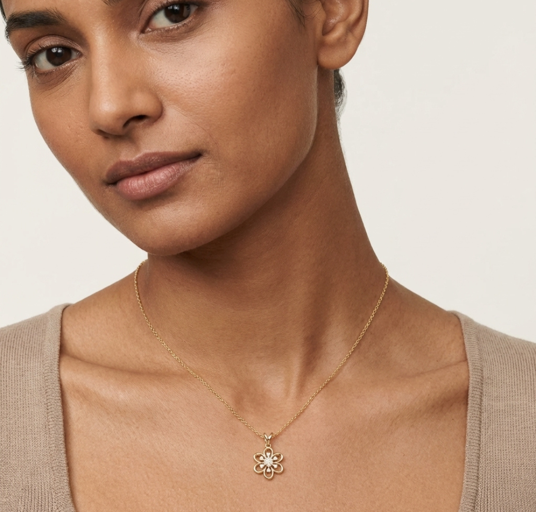 Gold Floral Openwork Round Lab Grown Diamond Nixra Pendant
