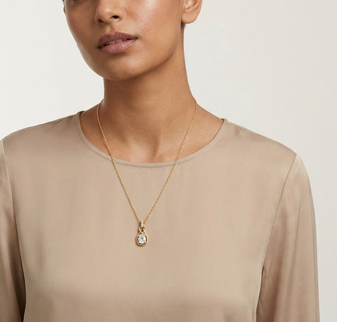 Gold Solitaire Drop Oval Lab Grown Diamond Noira Pendant