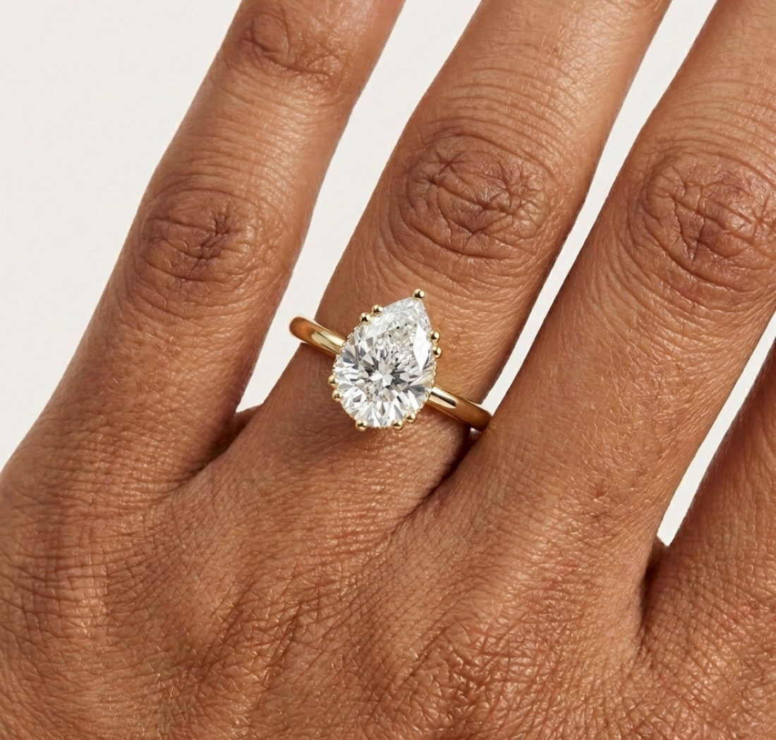 Gold 2Ct Pear Cut Solitaire Lab Grown Diamond Noreya Ring