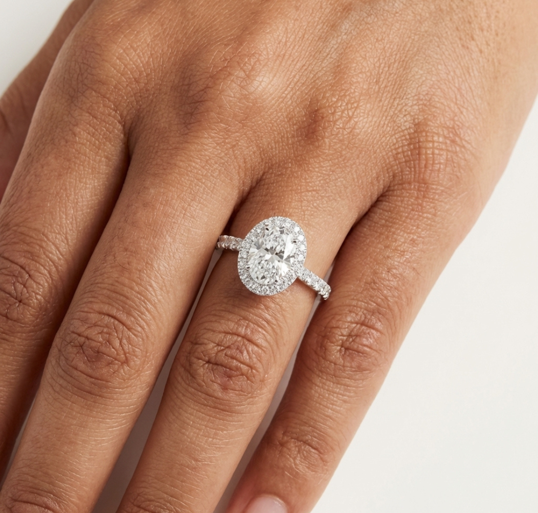 Gold 1Ct Oval Halo Pave Lab Grown Diamond Obel Ring