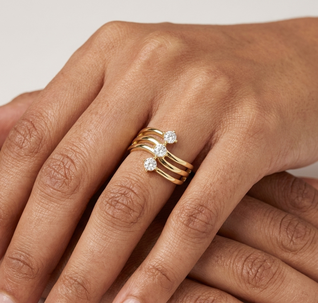 Gold Open Band Round Lab Grown Diamond Ophira Ring