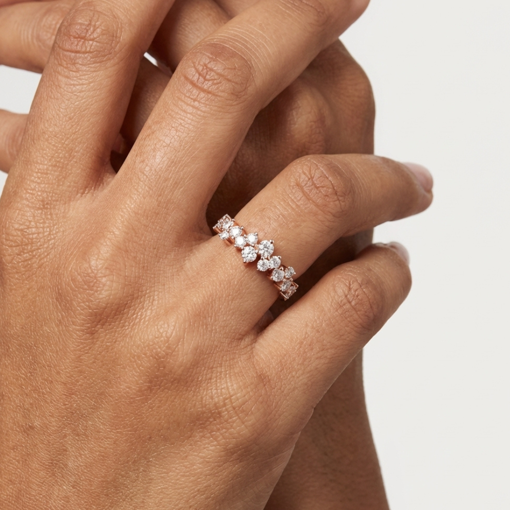 Gold Round Cluster Crown Lab Grown Diamond Orelix Ring