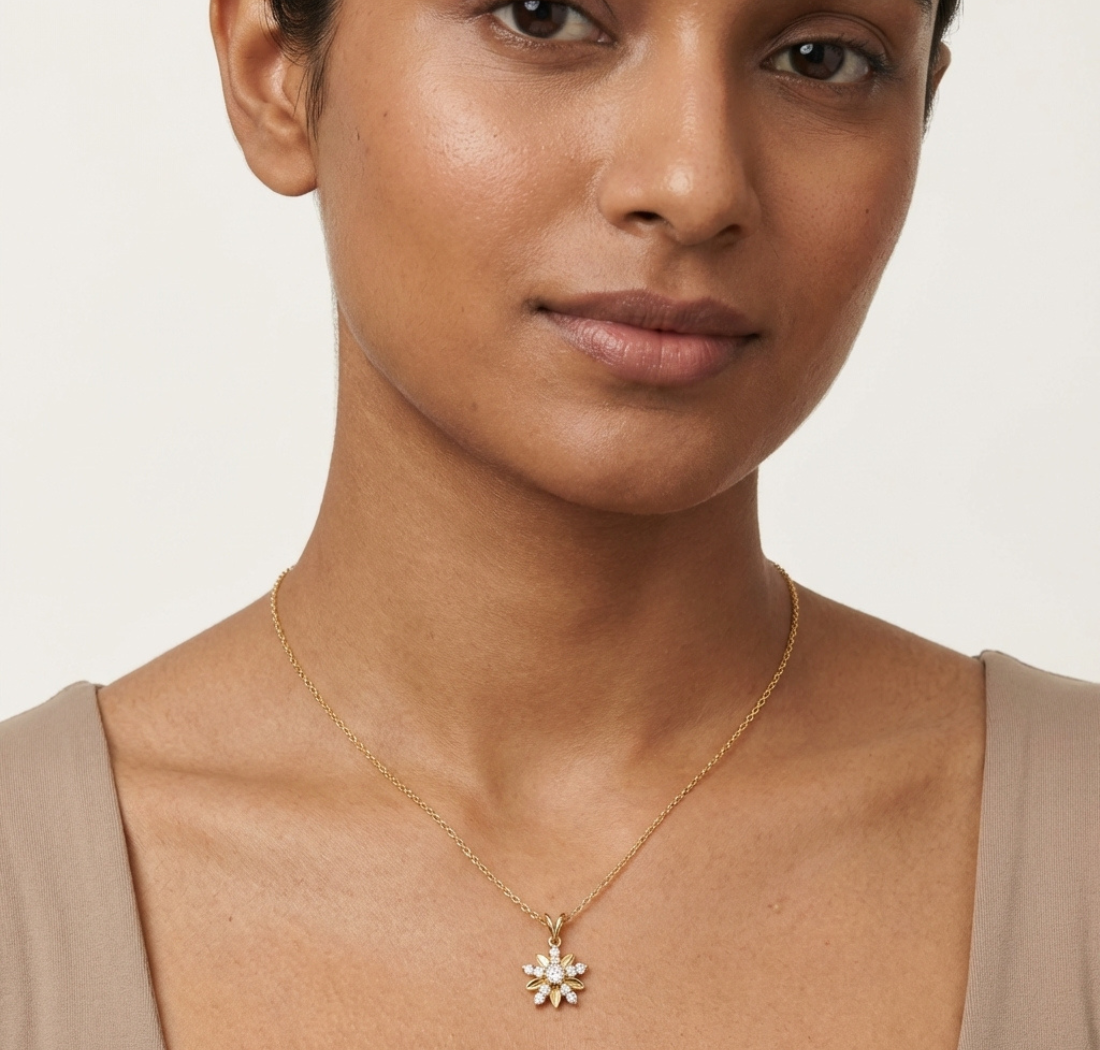 Gold Floral Cluster Round Lab Grown Diamond Orlix Pendant