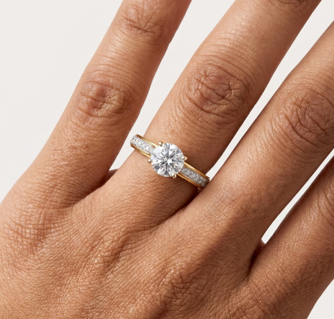 Gold 2Ct Solitaire Side Stone Round Lab Grown Diamond Orlixa Ring