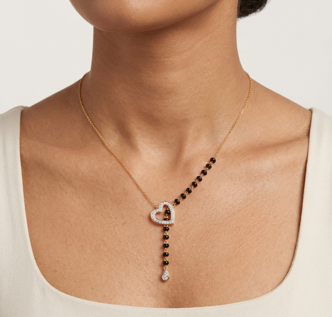Gold Heart Pave Drop Round Lab Grown Diamond Orvexa Mangalsutra