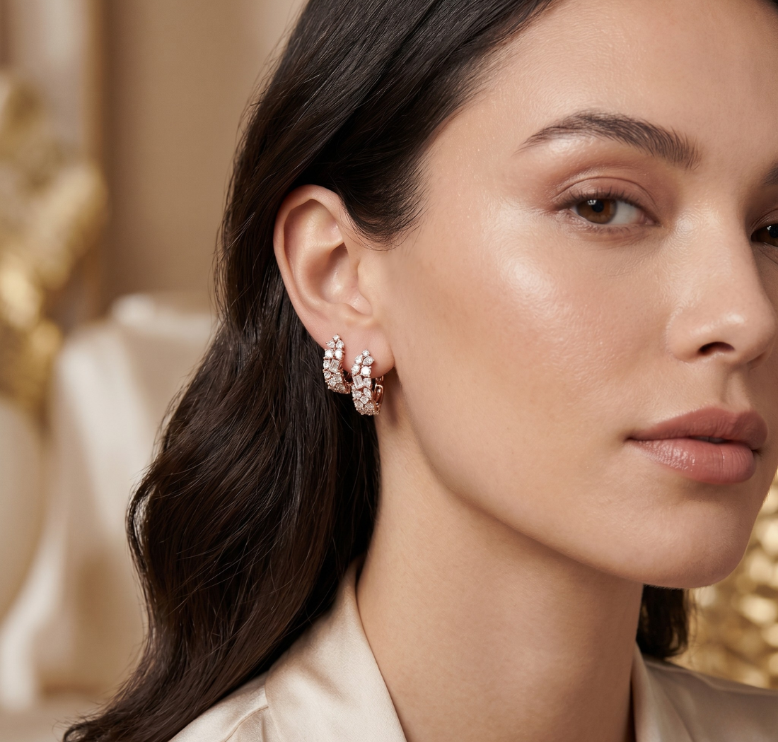 Gold Multi Shape Hoop Lab Grown Diamond Otilia Earrings