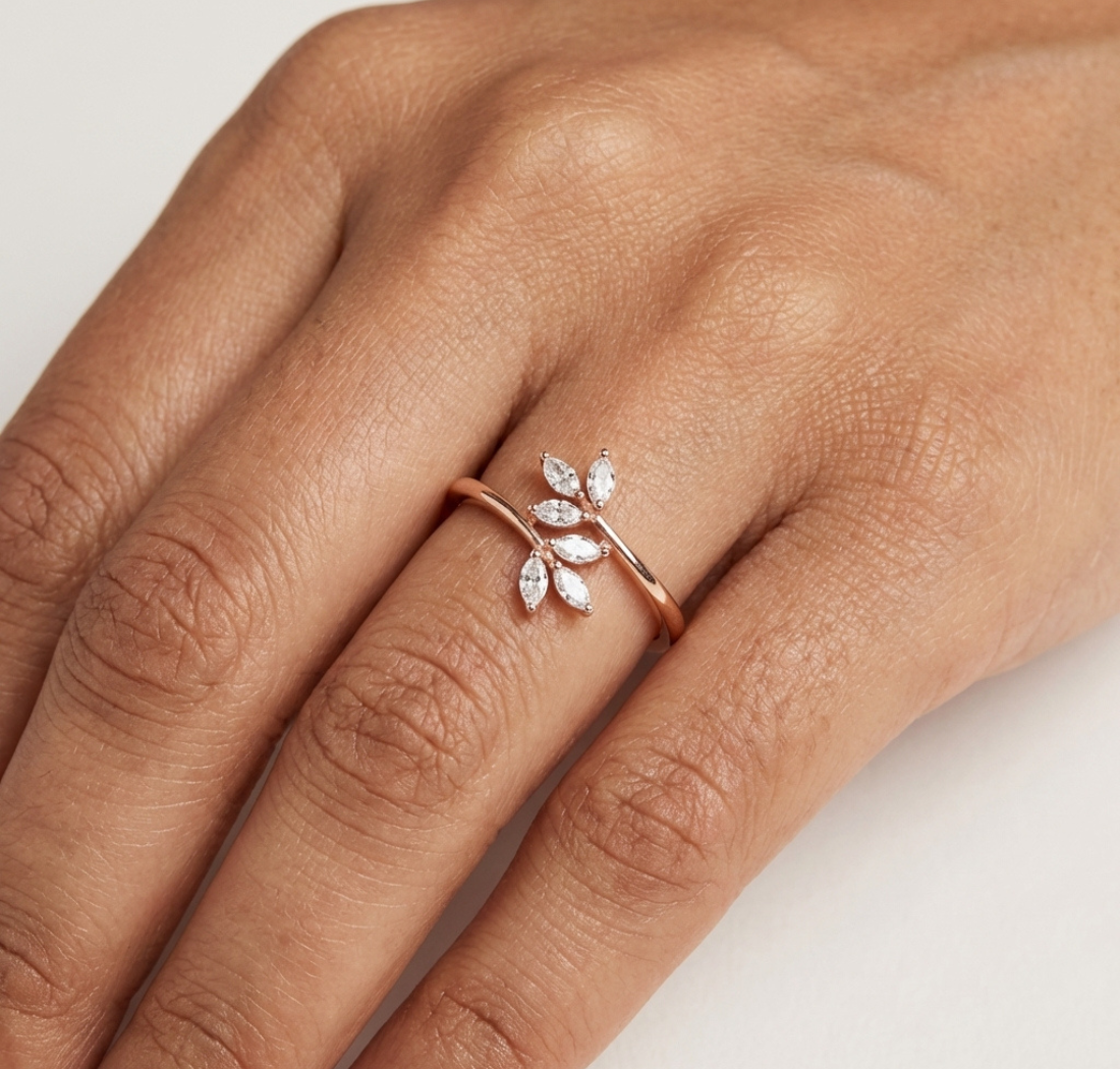 Gold Petal Setting Marquise Lab Grown Diamond Ozyra Ring
